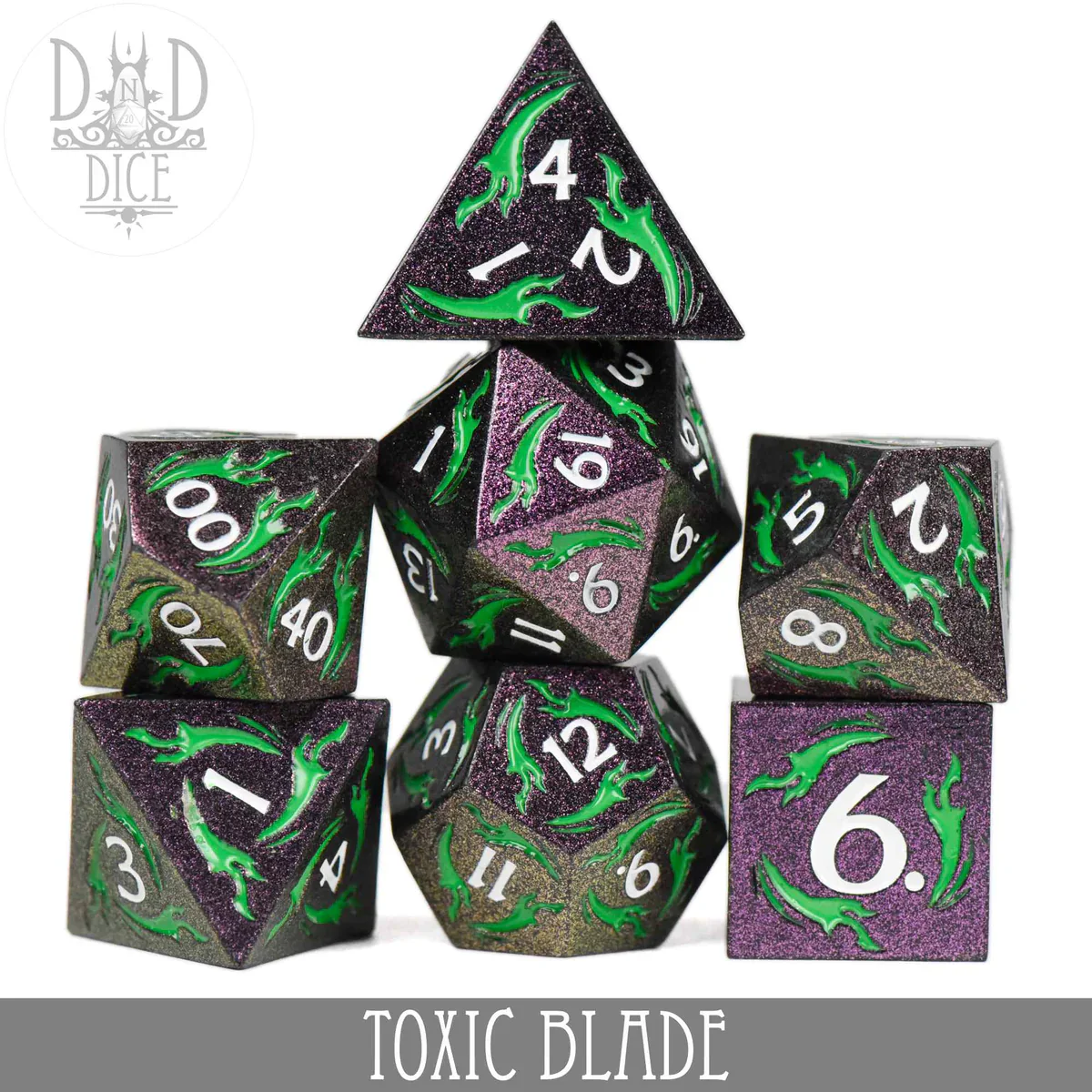 DND Dice Poly 7 Metal Dice Set: Toxic Blade
