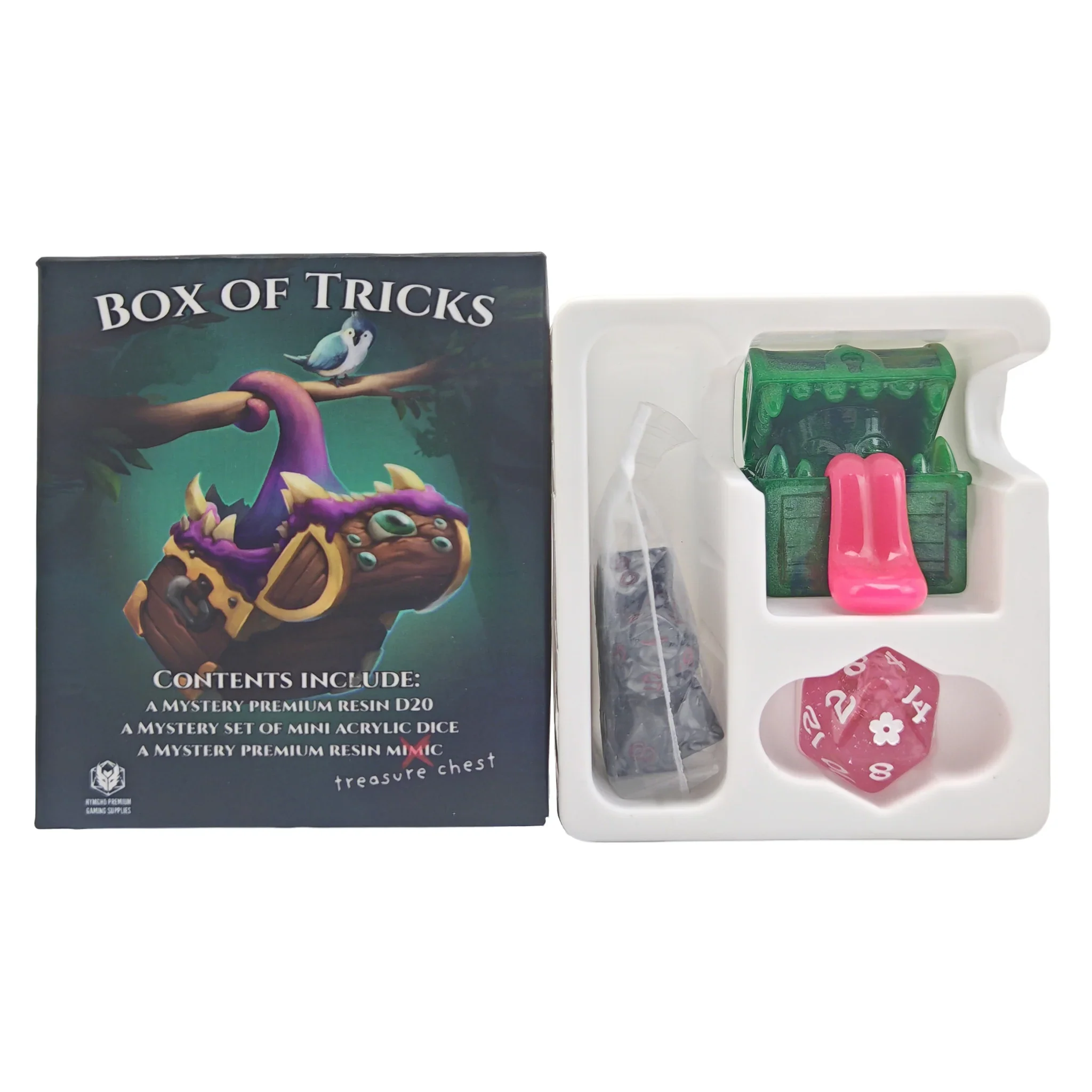 HYMGHO - Box of Tricks - Mystery Mini Dice, D20, and Resin Mimic