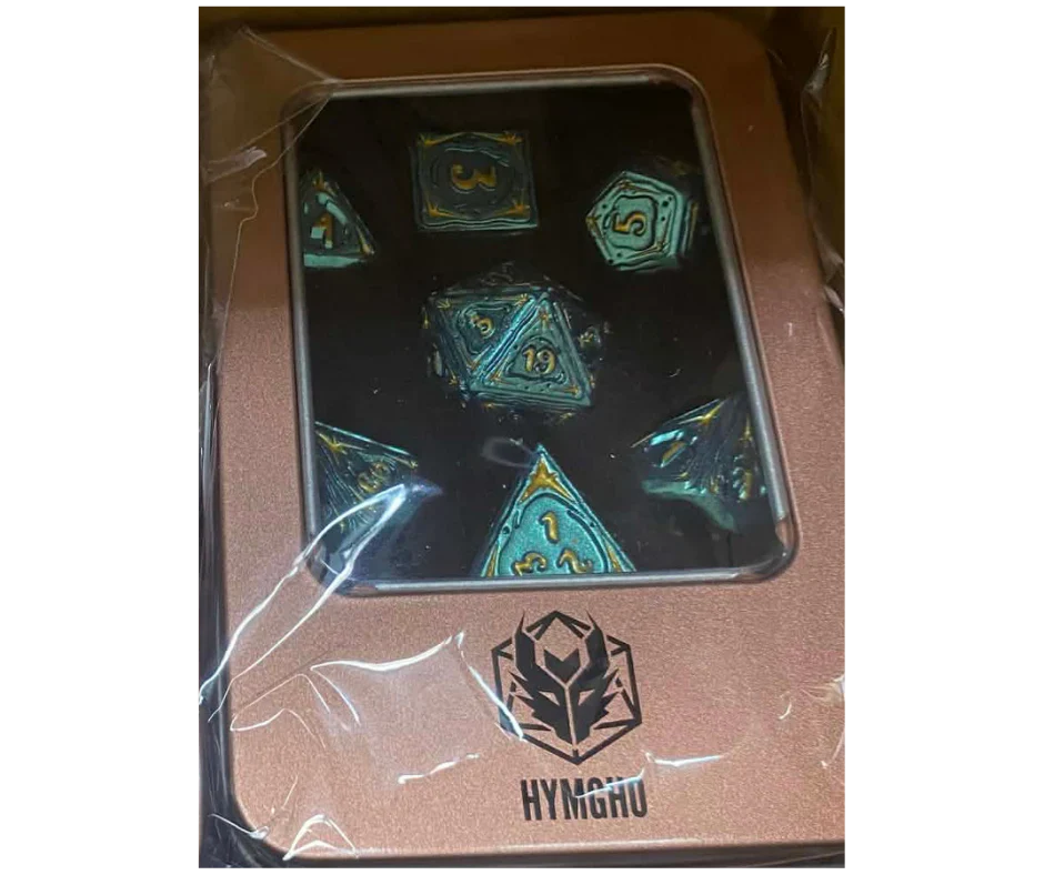 HYMGHO - Solid Metal Sorcerer RPG Dice Set - Teal w/Gold